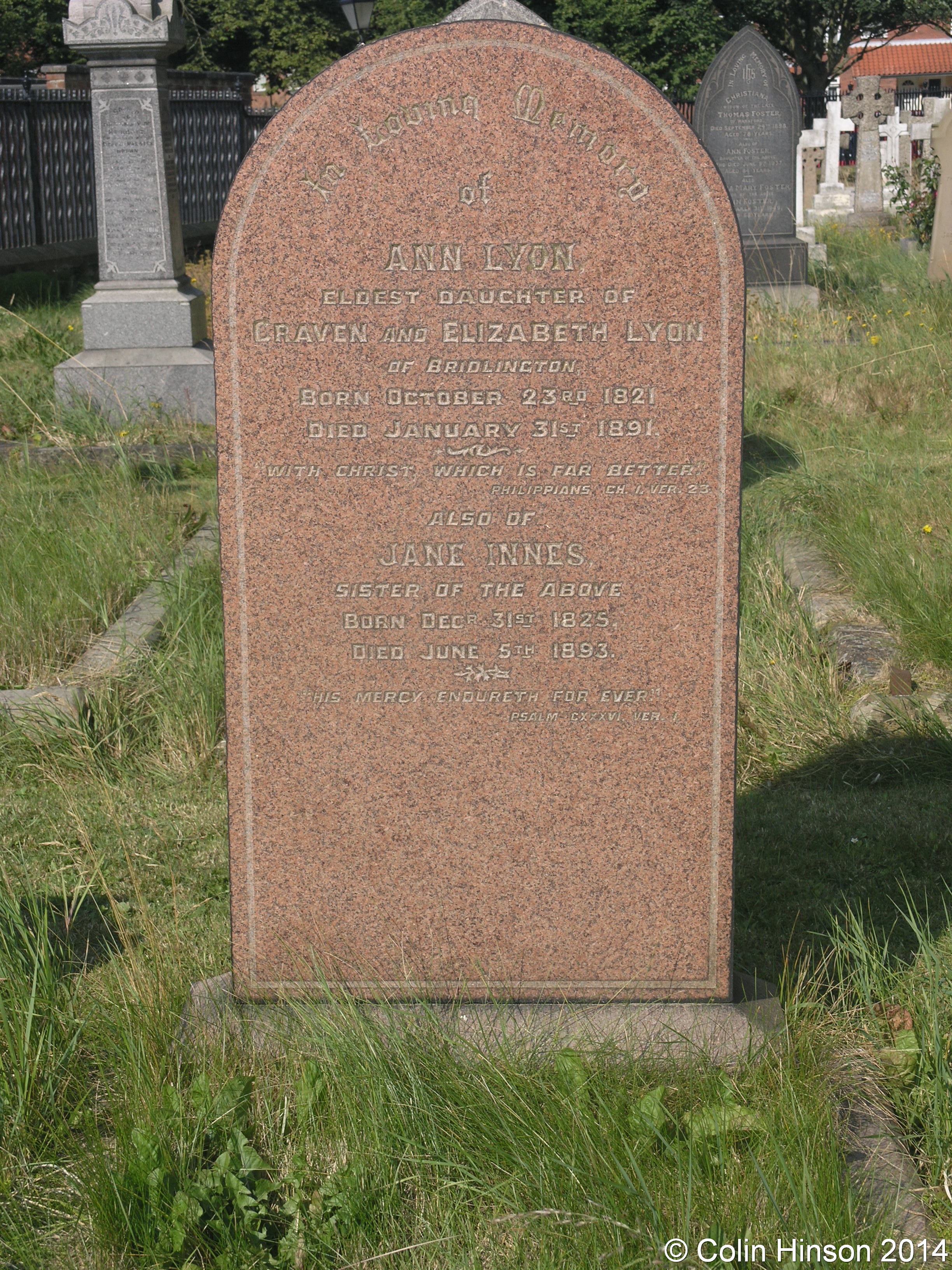 GENUKI: Bridlington Churchyard gravestones etc., Yorkshire (East Riding)